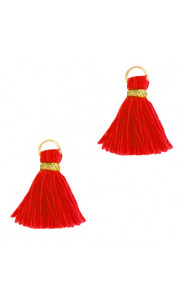 Ibiza style Tassel 1.5cm Gold-crimson red